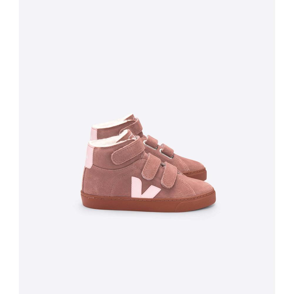 Veja ESPLAR MID FURED SUEDE Kids\' High Tops Pink | CA 688QMA